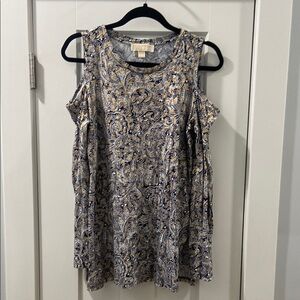 Michael Michael Kors Large Cold Shoulder Top Large Navy White and Gold EUC
